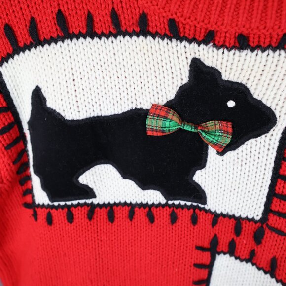 Karen Scott Vintage Sweater Size L Pullover Crewneck Red Scottie Dog Christmas - Picture 3 of 7
